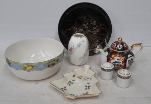 Lot 157 - Group Japanese ceramics - lge Mikasa bowl, pair S & ps, Imari teap