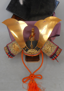Lot 173 - Ornate Samurai Helmet in Lacquer Box