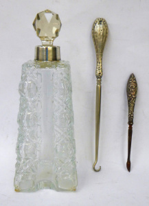 Lot 216 - Group lot of Vintage Silver items inc Glass Scent Bottle with Sterlin