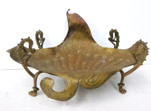 Lot 220 - Vintage Brass Bird Feeder - four footed stand with animal paws and a s
