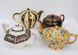 Lot 221 - 4 x Vintage English China Teapots Sadler Heritage Teapot & Sadler