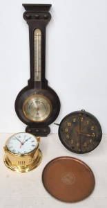 Lot 228 - Group Lot Mixed Vintage Clocks - in Barometer, Copper Charger (signed