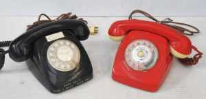 Lot 230 - 2 x Vintage Rotary Telephones - Red w white Mouth & Earpieces + Bl