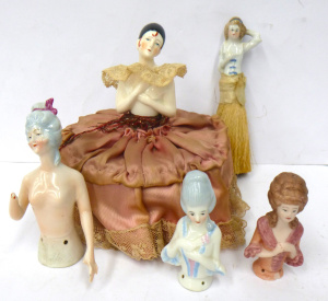 Lot 241 - Group lot of Vintage & Modern Half Dolls inc Art Deco German Porce