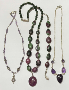 Lot 269 - Grp Silver & gemstone jewellery - 2 x amethyst necklaces, Ruby Zoi