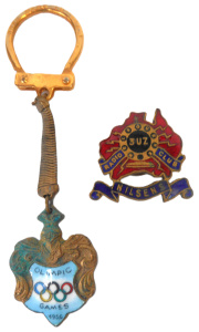 Lot 271 - 2 x Enamelled Badges - 1956 Melbourne Olympic Games Keyring and 3UZ Ra