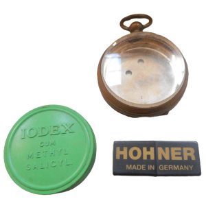 Lot 272 - Group small items, incl Hohner Little Lady Mini Harp, Fob Watch Case,