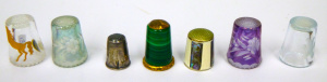 Lot 276 - Group Lot Vintage Glass, SS & Other Thimbles - incl Hallmarked Ste