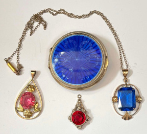 Lot 277 - Group - small round c1920 silver & blue guilloche rouge compact &