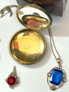 Lot 277 1 - Group - small round c1920 silver & blue guilloche rouge compact