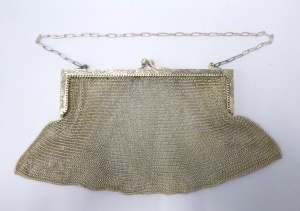 Lot 280 - C1900 German Silver Mesh Evening Bag with ornate clasp - 220G TW