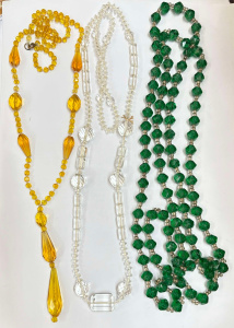Lot 281 - 3 x 1930s glass bead necklaces - 2 x long Art Deco with faceted clear