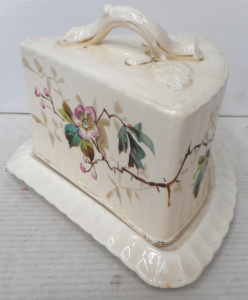 Lot 324 - Large c1900 Wedge-shaped Hand-painted Cheese Dish, 21cmH