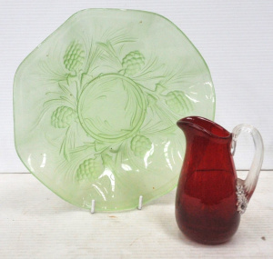 Lot 344 - 2 x pieces vintage Coloured Glass - Jobling Uranium Glass Bowl w Pine