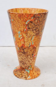 Lot 346 - 1930s James Kent conical shaped Vase - splattered dcor Orange, turq,