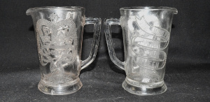 Lot 352 - 2 x c1887 Glass Jugs Commemorating Queen Victoria Jubilee w Raised Dec