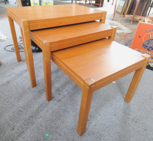 Lot 2 - Nest of 3 1970s Teak Side Tables - simple period design, ink stamps unde