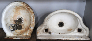 Lot 17 - 2 x Vintage Cast Iron white enamelled basins inc, drinking fountain, &a