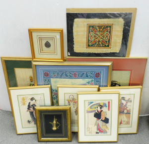 Lot 28 - Group lot framed pictures in Set of 4 Japanese Prints, Eastern Metal i