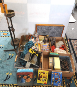 Lot 36 - Group lot Mixed Items incl Smokers Stand, Ceramic Elephants, Glassware,