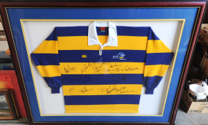 Lot 45 - Large framed Canterbury label Rugby Union Jersey in Blue & Yellow s