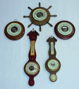 Lot 61 - 7 x Vintage German Wall Barometers inc Ships Wheel Circular & Tradi