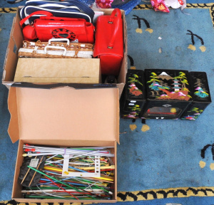 Lot 73 - Box lot + Ladies Items - Jewellery Boxes, Sewing & Craft items, emp