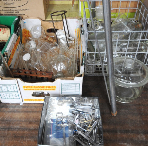 Lot 88 - 2 x Boxes Vintage Laboratory Glass & Medical Scissors - incl Tubes,