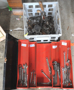 Lot 89 - 2 x Boxes of Vintage Tools & Tool Boxes incl Sidchrome Spanners, As