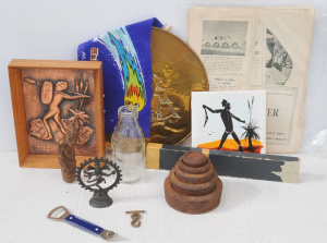 Lot 96 - Mixed Lot incl Slide Rule in Original Box, Aboriginal Theme Tile, Kitch