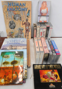 Lot 98 - Group lot Books and VHS Tapes, incl Human Anatomy, Art Reference, Gone