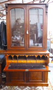 Lot 121 - Victorian Cedar Bookcase Writing Desk Combination - Glazed top sectio