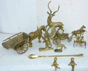 Lot 125 - Group lot of Brass items inc Stag, Horse, Eagle, Horse & Cart, Hor