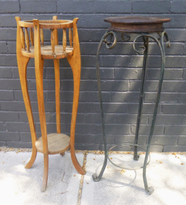 Lot 126 - 2 x Planter Stands inc, light stained Oak Arts & Crafts Era &