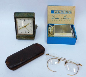 Lot 131 - 3pces vintage inc Swiss Roamer Leather cased travel clock, Boxed Lloyd