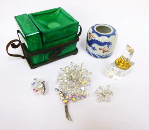 Lot 136 - Small lot of Assorted Items inc, large Rhinestone brooch with earrings