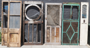 Lot 143 - Group Lot Vintage AF Doors & Screen Doors incl Lead Light Glass pa