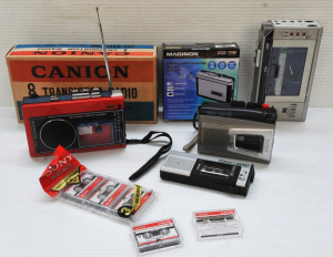 Lot 147 - Box Lot Vintage Radios & Recorders - incl 1980sw Sanyo Red portabl