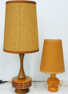 Lot 151 - 2 x 1970s Ceramic Lamps - with cylindrical shades 44cm & 72cm H