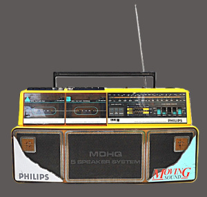 Lot 153 - Vintage 1980s Bright Yellow Phillips Double Cassette Deck Boombox - Mo