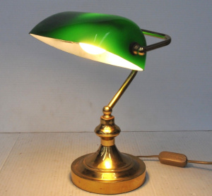 Lot 155 - Vintage Brass Bankers Lamp with typical green shade, 33cmH