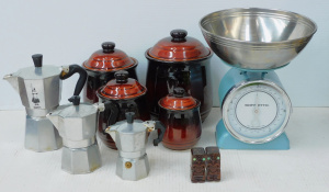 Lot 160 - Group Kitchenalia inc Vintage set of 4 Japanese graduating ceramic can