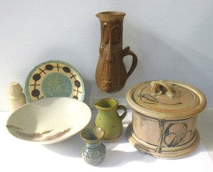 Lot 197 - Group Lot of Australian & other Pottery inc, Long Face Jug, lidded