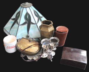 Lot 203 - Group lot mixed items - Leadlight Gum leaf Light shade (slight damage