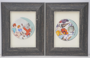 Lot 238 - 2 x Framed David Bromley Badges - Rabbits & Kids - both signed 'Br
