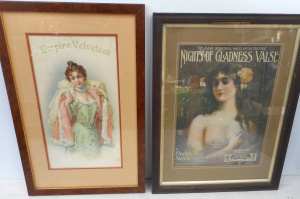 Lot 240 - 2 x Framed Vintage items, The Empire Velveteen advert and Nights of Gl