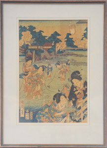 Lot 242 - Toyohara Kunichika (1835 - 1900) Framed Japanese Woodblock print - Wom