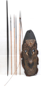 Lot 264 - Lot of Vintage Tribal Items incl Large Carved Tribal Mask w Shells, Pa