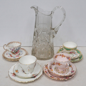 Lot 282 - Group lot - Large Heavy Cut Crystal Jug & 4 x pretty English China