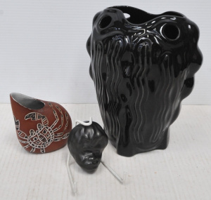 Lot 297 - 3 x Pieces of Australian Pottery incl Ellis Small Aboriginal Face Wal